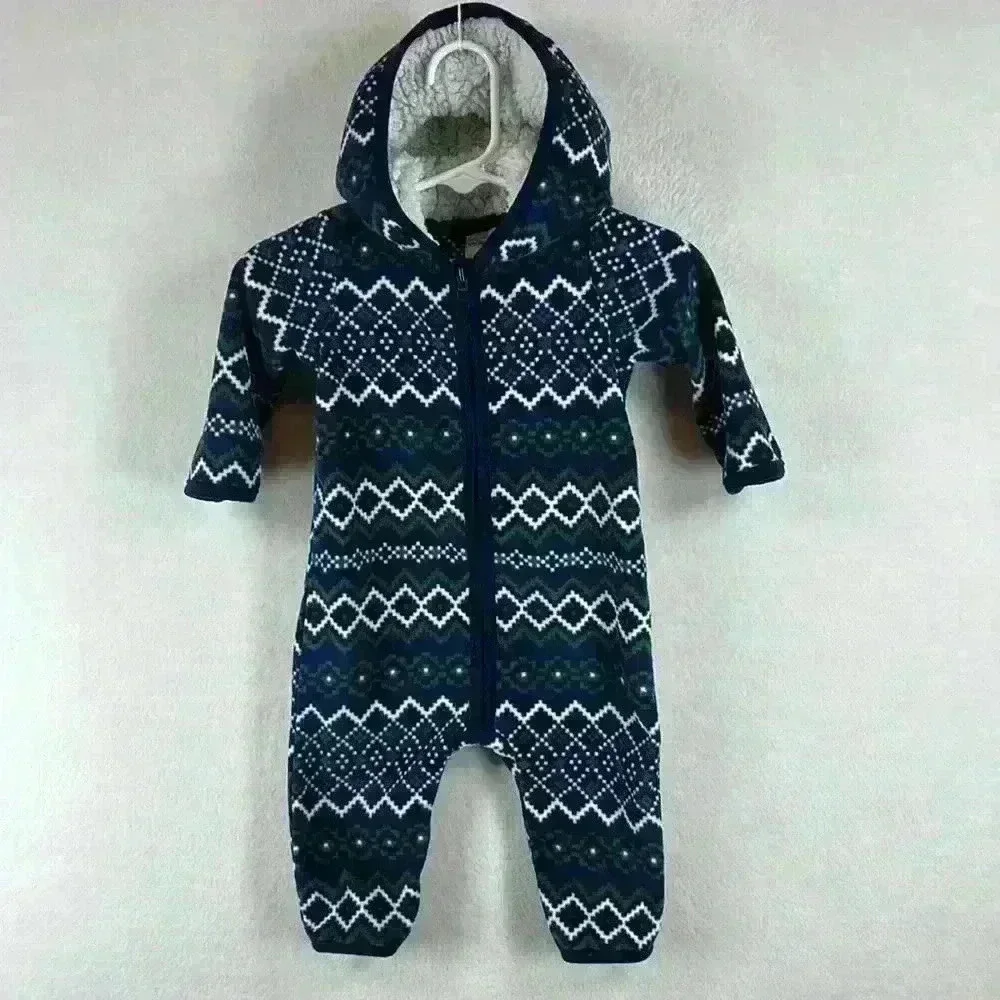 Lot (2) Nordstrom Baby/Carters Baby Snowsuits One Piece Sz 6 months Blue/White